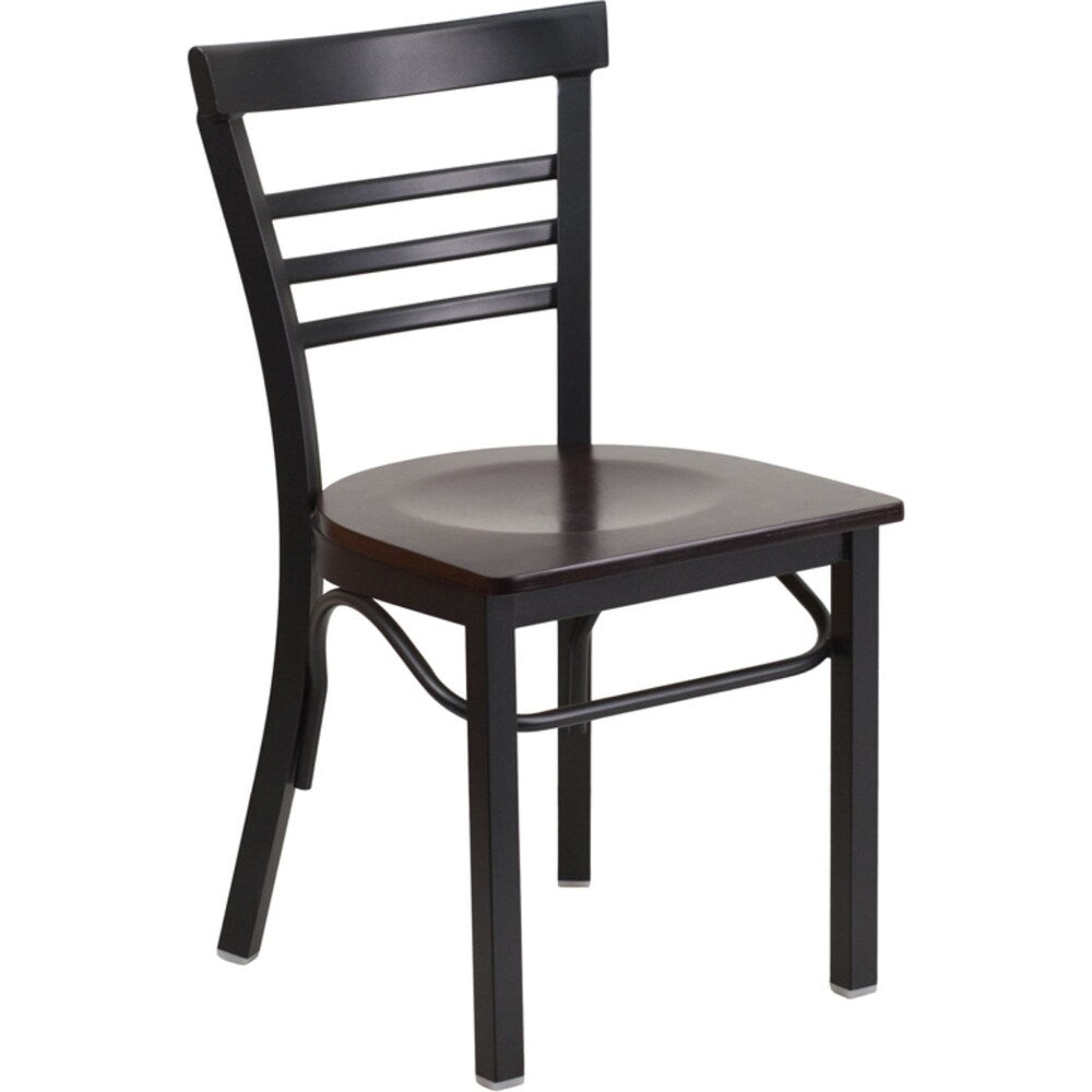 Offex Black Ladder Back Metal Restaurant Chair with Walnut Wood Seat [OFX-368661-FF] - N/A