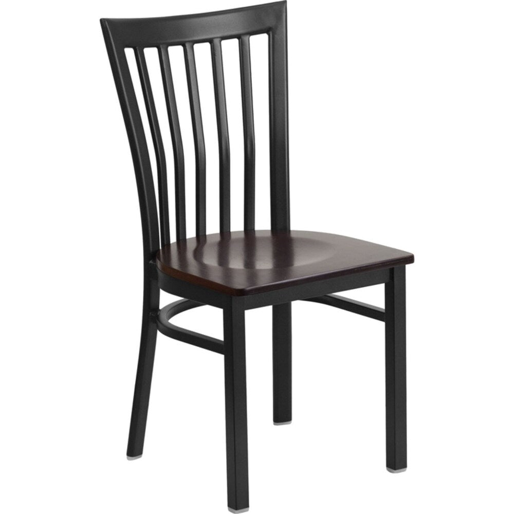 Offex Black School House Back Metal Restaurant Chair with Walnut Wood Seat - N/A