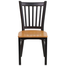 Offex Black Vertical Back Metal Restaurant Chair with Natural Wood Seat - N/A