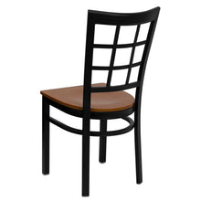 Offex Black Window Back Metal Restaurant Chair with Cherry Wood Seat - N/A