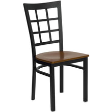 Offex Black Window Back Metal Restaurant Chair with Cherry Wood Seat - N/A