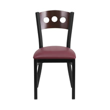 Offex HERCULES Series Black Decorative 3 Circle Back Metal Restaurant Chair - Walnut Wood Back, Burgundy Vinyl Seat