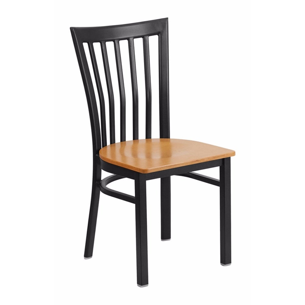 Offex HERCULES Series Black School House Back Metal Restaurant Chair - Natural Wood Seat [OF-XU-DG6Q4BSCH-NATW-GG]