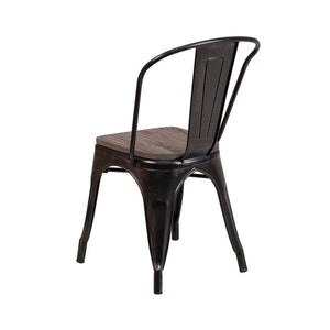 Offex Modern Rustic Black-Antique Gold Metal Bistro Stackable Chair with Wood Seat