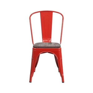 Offex Modern Rustic Metal Bistro Stackable Chair with Wood Seat - Red