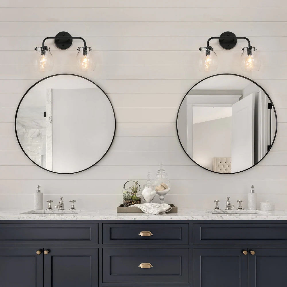 Olia Mid-Century Modern 2-Light Linear Seeded Glass Bathroom Vanity Light - L14