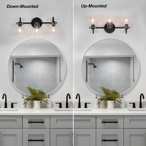 Olia Modern Black 3-Light Linear Bathroom Vanity Lights Globe Glass Wall Sconces