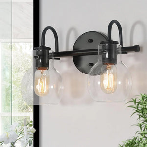 Olia Modern Black 3-Light Linear Bathroom Vanity Lights Globe Glass Wall Sconces