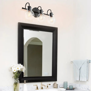 Olia Modern Black 3-Light Linear Bathroom Vanity Lights Globe Glass Wall Sconces