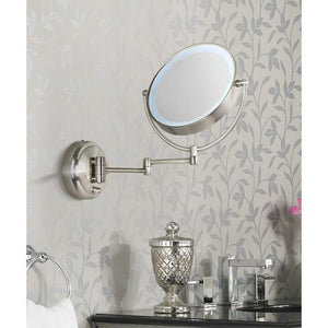 Cordless LED Pivoting Satin Nickel Wall Mount Mirror