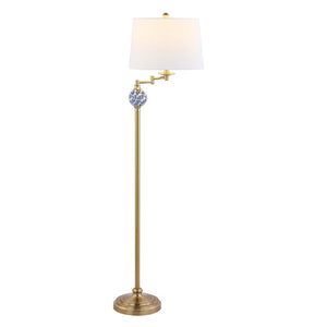 Pineapple 61.5" Classic Iron LED Floor Lamp, Transitional Gold with Blue and White by JONATHAN Y