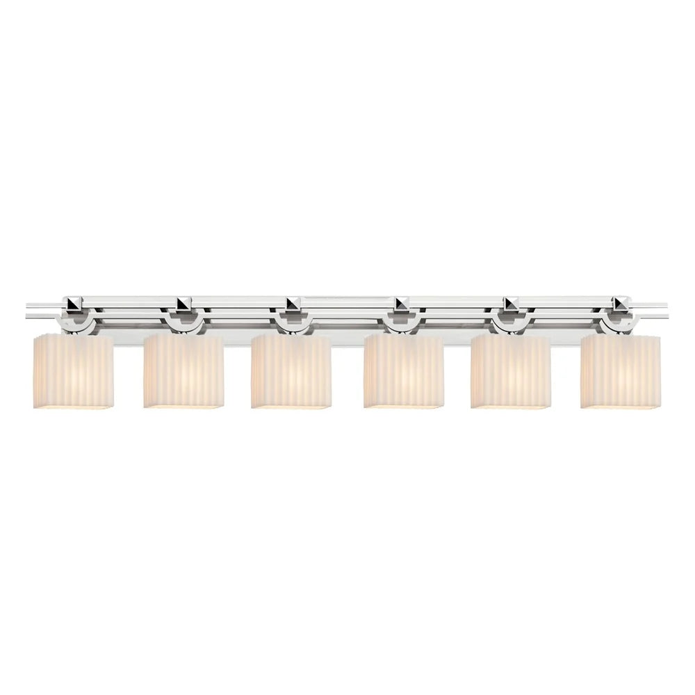 Porcelina Argyle 6-Light Polished Chrome Bath Bar, Pleats Rectangle Shade