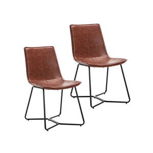 Porthos Home Bruna Dining Chairs Set of 2, PU Leather, Cross Sled Legs