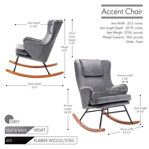 Porthos Home Dax Rocking Accent Chair, Velvet, Rubber Wood and Steel Legs