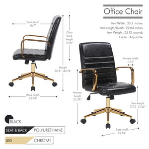 Porthos Home Franco Swivel Office Chair, PU Leather, Roller Wheels