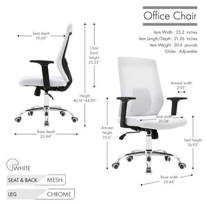 Porthos Home Gage Office Chair, Mesh Back, Roller Caster Wheels - White