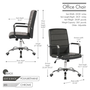 Porthos Home Luca Swivel Office Chair, PU Leather With Chrome Base