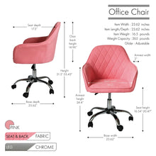 Porthos Home Noa Home Office Desk Chair, Fabric And Roller Wheels - Pink