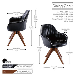 Porthos Home Oran Dining Chair, Swivel Seat in PU Leather, Beech Wood Legs