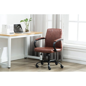 Porthos Home Palmer Swivel Office Chair, Ribbed PU Leather Upholstery - Brown