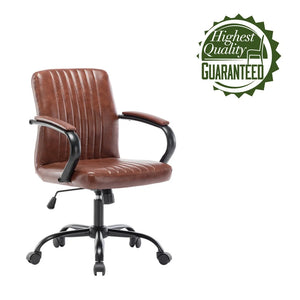 Porthos Home Palmer Swivel Office Chair, Ribbed PU Leather Upholstery - Brown