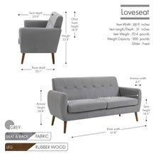 Porthos Home Rya Loveseat Small Sofa Couch, Fabric, Rubberwood