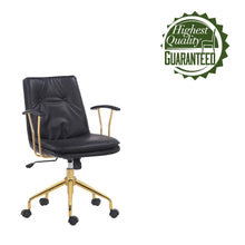 Porthos Home Tilly Office Chair, PU Leather, Gold Chrome Roller Base