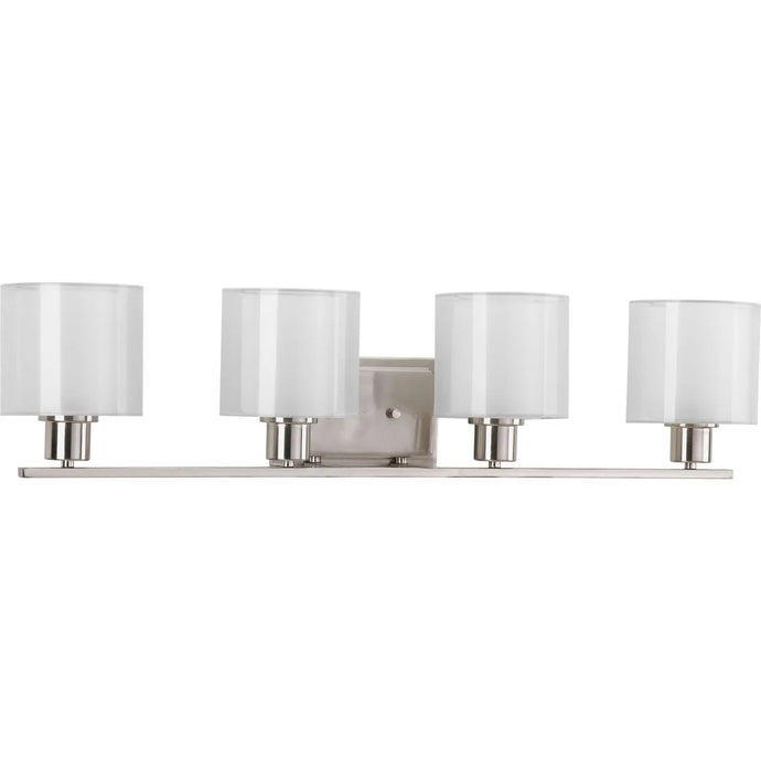 Invite Collection 4-light Brushed Nickel White Shade Bath Vanity Light