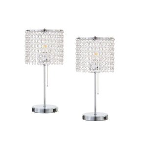 Q-Max Modern Sparkling Acrylic Crystal Beads Table Light With USB Ports (Set Of 2)