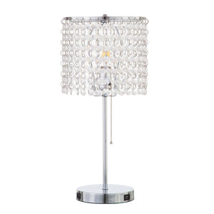 Q-Max Modern Sparkling Acrylic Crystal Beads Table Light With USB Ports (Set Of 2)