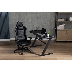 Quico Gaming Desk, Carbon Fiber Top and Z-shaped Iron Legs - Black