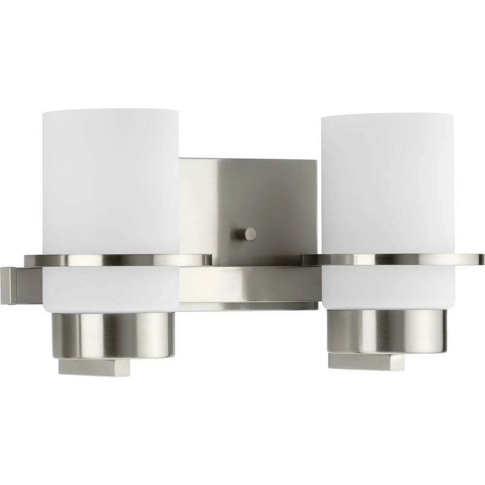 Reiss Collection Two-Light Modern Farmhouse Brushed Nickel Vanity Light - 13.75 in x 5.75 in x 7 in