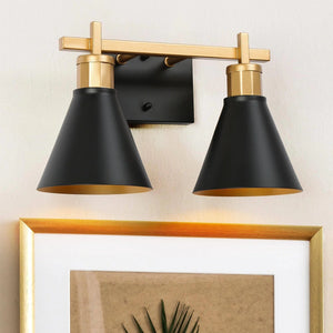 Reuel Modern Black Gold 2-Light Bathroom Vanity Lights Linear Wall Sconces for Powder Room - 14'' L x 7.5'' W x 8.5'' H