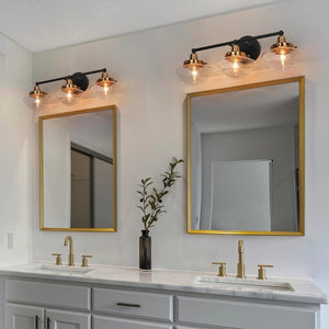 Rumar Modern Black Gold Bathroom Vanity Light 3-Light Wall Sconces with Seeded Glass - 22.8'' L x 8.3'' W x 9'' H