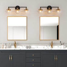 Rumar Modern Black Gold Bathroom Vanity Light 3-Light Wall Sconces with Seeded Glass - 22.8'' L x 8.3'' W x 9'' H