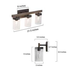 Modern Farmhouse 3-light Linear Bathroom Vanity Lights Rustic Glass Wall Sconces - L 21.7'' * W 5.5'' * H 8.5''