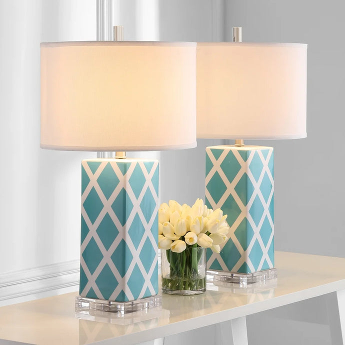 SAFAVIEH Lighting 27-inch Light Blue Garden Lattice Table Lamp (Set of 2) - 15