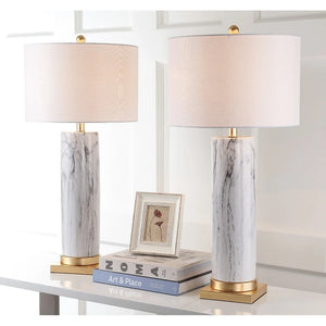 Lighting 31.25-inch Sonia Marble Black/ White Table Lamp (Set of 2) - 15"x15"x31.25"