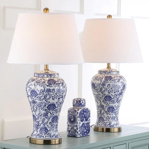 White/ Blue Blossom Ceramic Table Lamp (Set of 2) - 17" x 17" x 29"