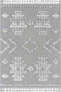 Tribal Geometric Pattern Ivory High-Low Textured Soft Area Rug