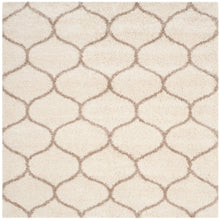 Moroccan Pattern Ivory Beige Plush Shag Area Rug