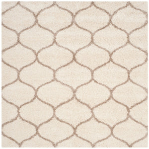 Moroccan Pattern Ivory Beige Plush Shag Area Rug