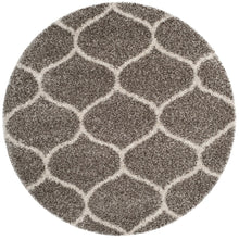 Moroccan Pattern Grey Ivory Plush Shag Area Rug