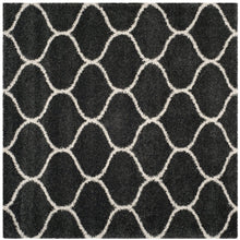 Moroccan Pattern Dark Grey Ivory Plush Shag Area Rug
