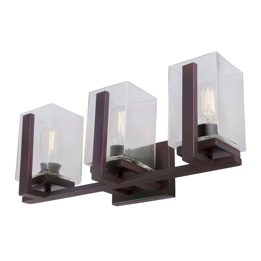 Sammi 3-Light Antique Bronze Bath Light with Clear Square Glass - Antique Bronze