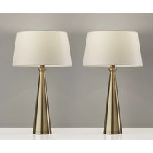 Set of 2 Contemporary Tapered Brass Metal Table Lamps - 13 x 13 x 22