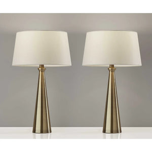 Set of 2 Contemporary Tapered Brass Metal Table Lamps - 13 x 13 x 22