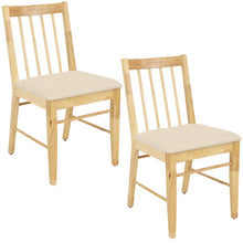 Set of 2 Slat-Back Dining Chairs - Natural with Beige Cushions
