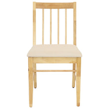 Set of 2 Slat-Back Dining Chairs - Natural with Beige Cushions