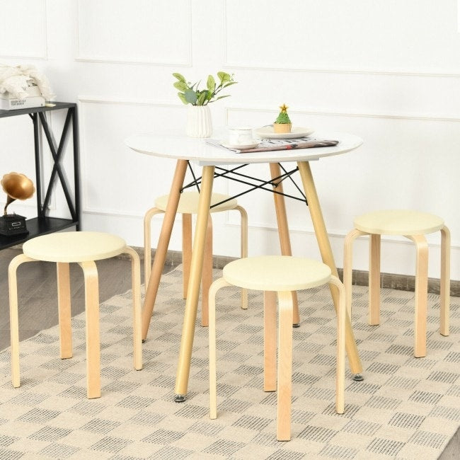 Set of 4 Bentwood Round Stool Stackable Dining Chair with Padded Seat - 15